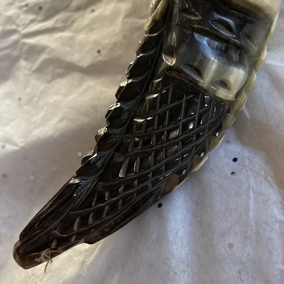 Natural Ox Bull Horn Carved Face HandCarved From Chile - Picture 4 of 9